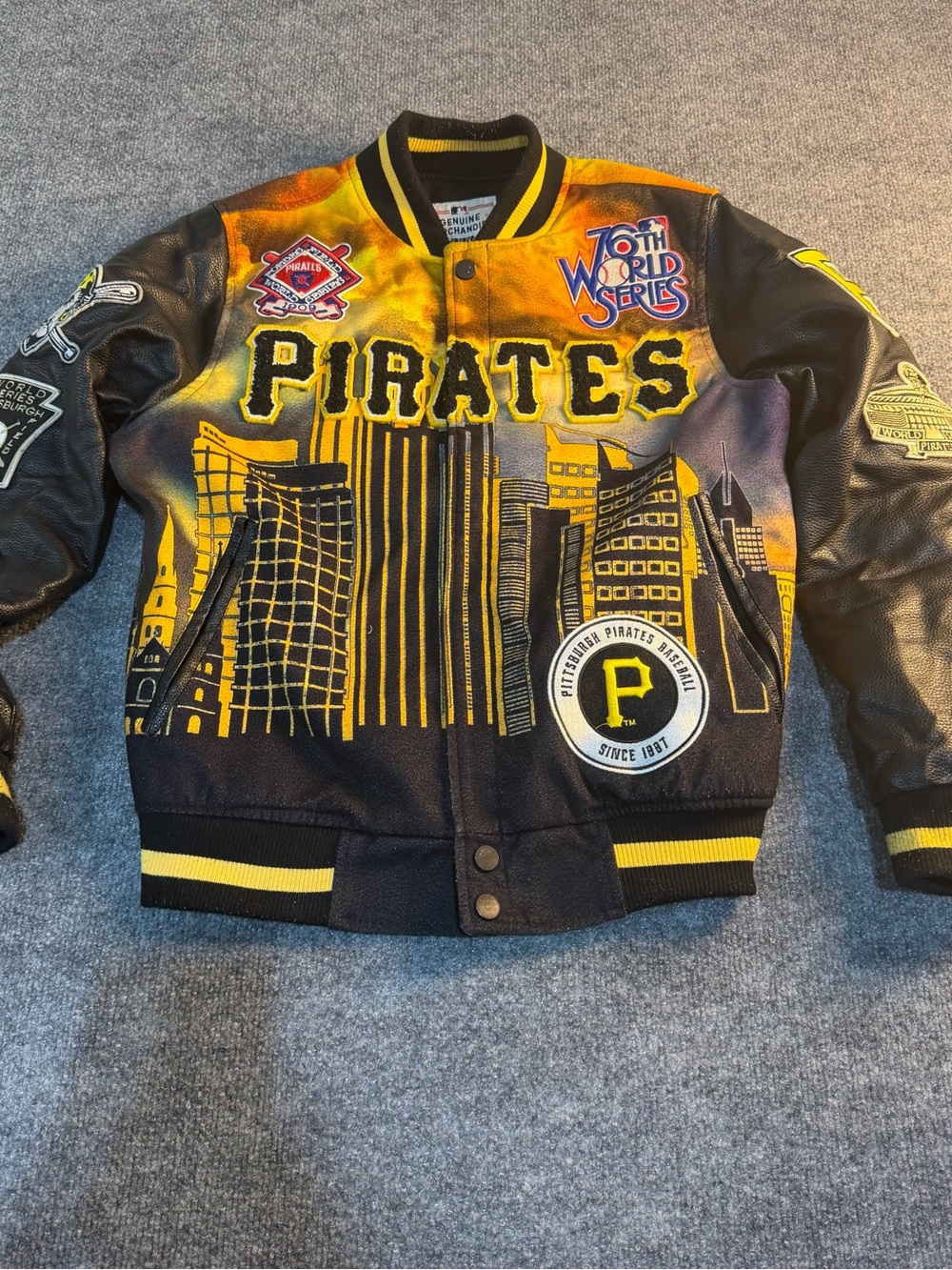 Genuine Merchandise Black and Yellow Pirates Varsity Bomber Jacket